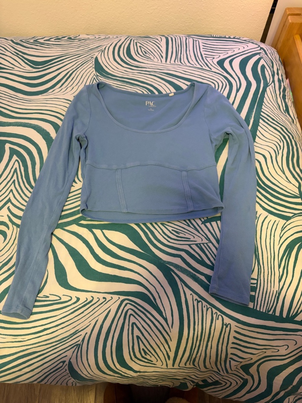 Long Sleeve Crop Top in Light Blue